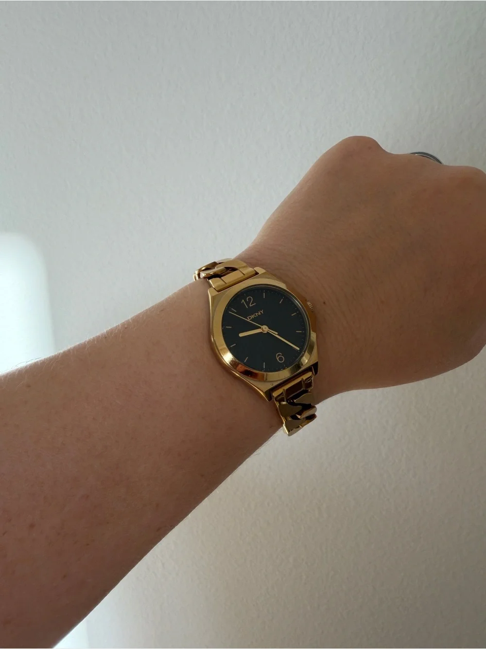 DKNY Gold Tone Bracelet Watch with Black Dial